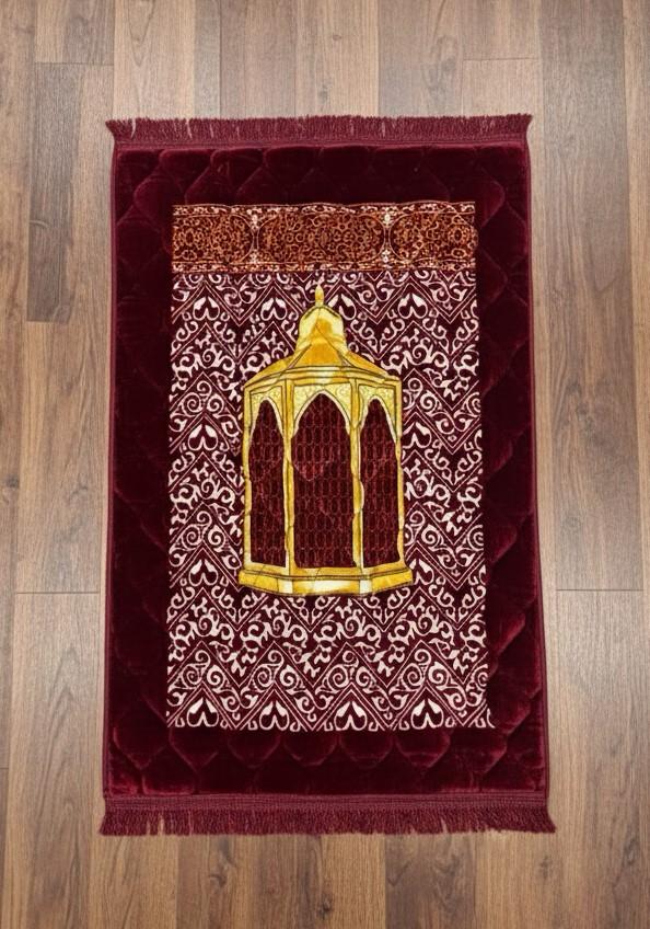 Maroon Velvet Lantern Prayer Mat – Jumbo - Image 2