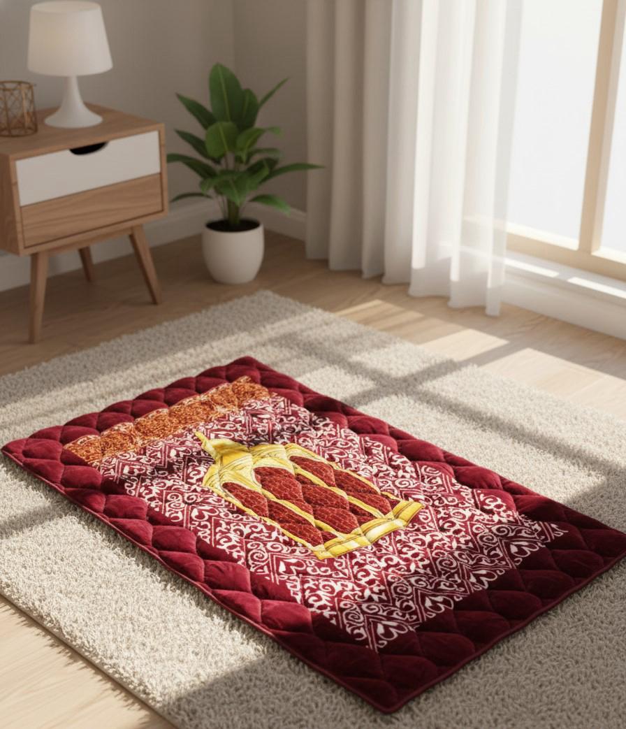 Maroon Velvet Lantern Prayer Mat – Jumbo