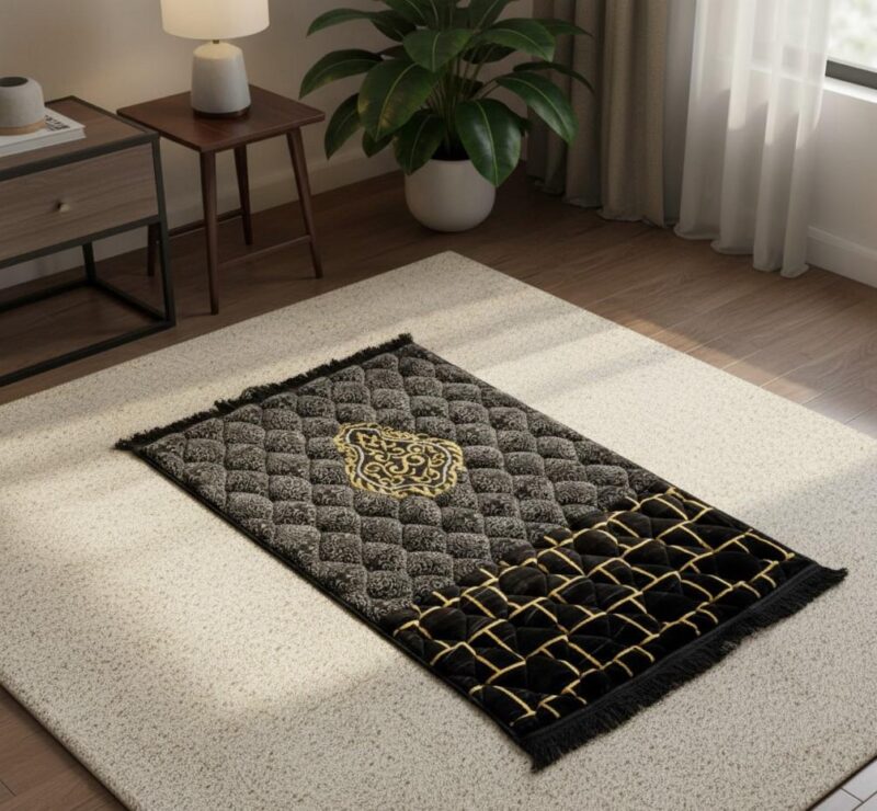 Black & Grey Velvet Prayer Mat – Jumbo