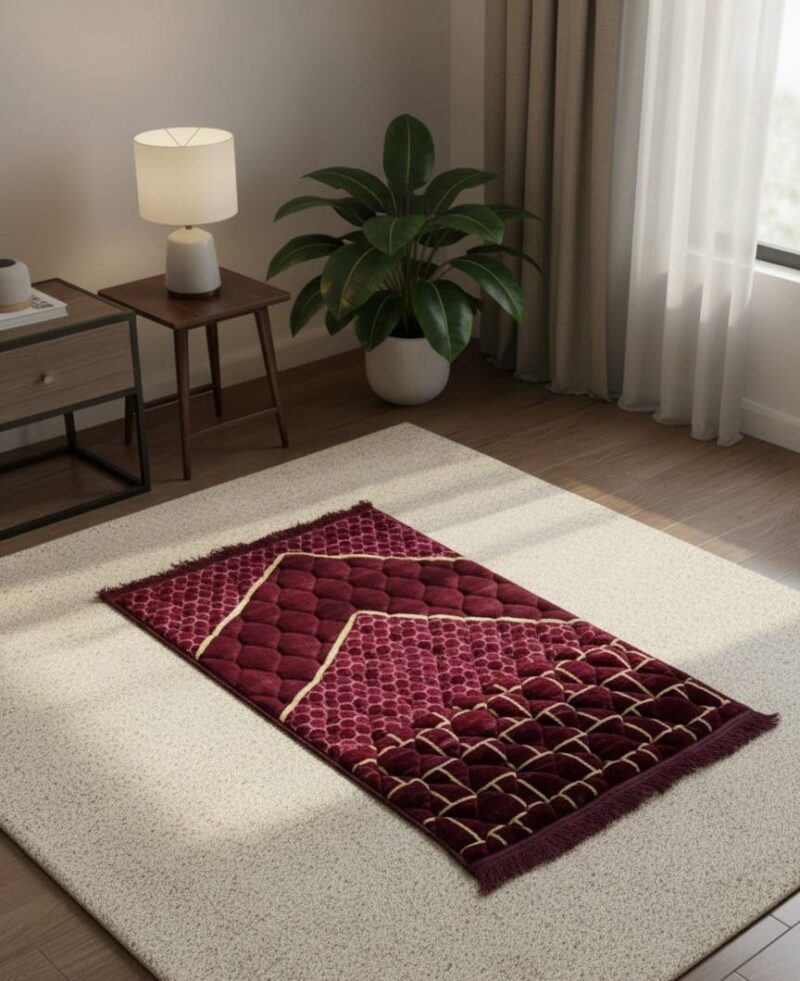 Maroon Geometric Velvet Prayer Mat – Jumbo
