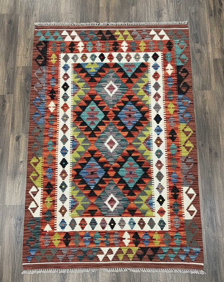 Rust & Blue Tribal Kilim Rug (5x3.4 ft) - Image 2