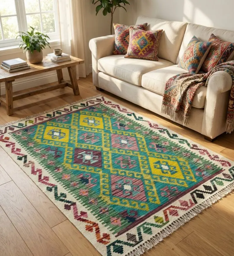 Handwoven Bohemian Accent Kilim Rug (3.5x2.9 ft)