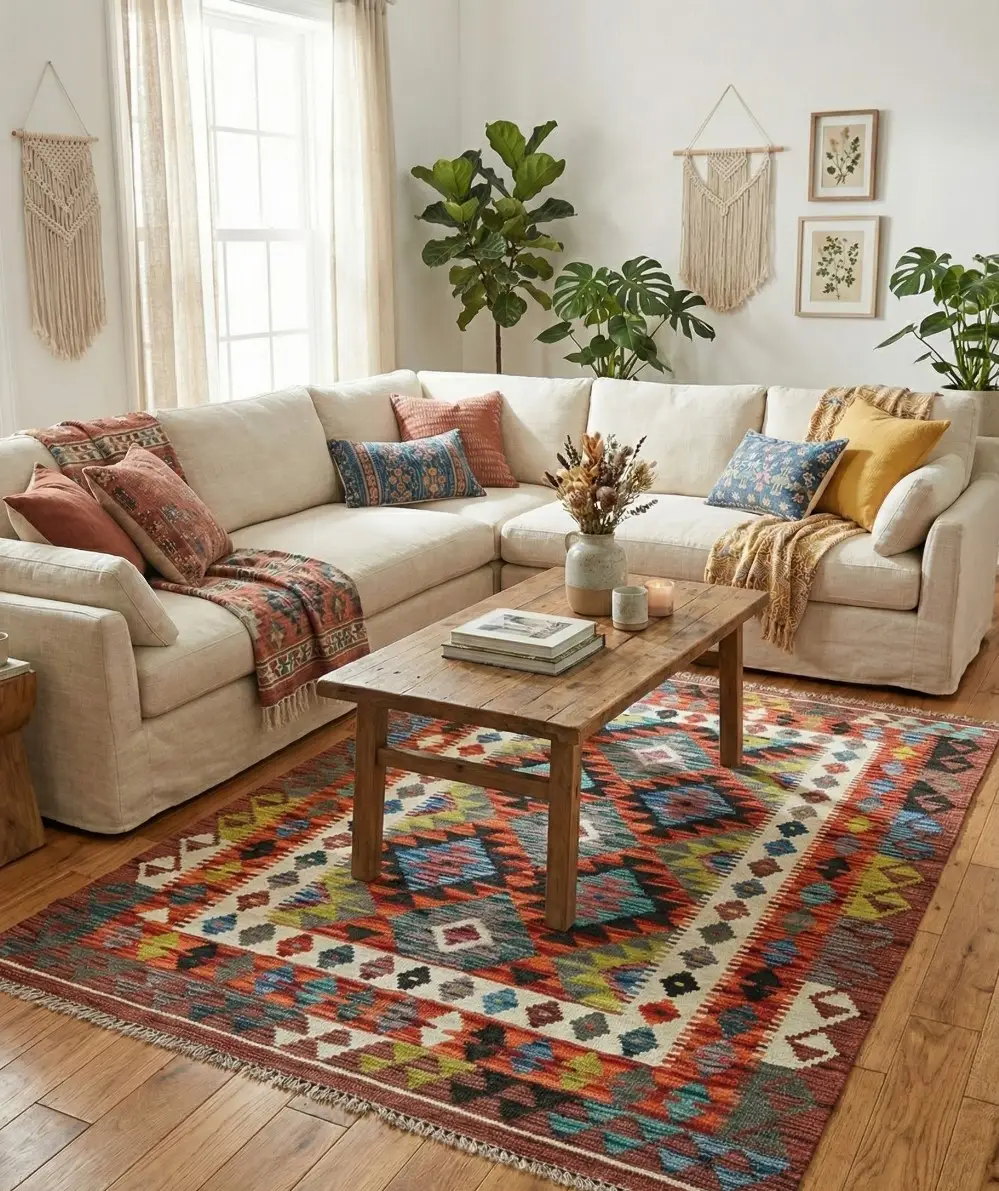 Rust & Blue Tribal Kilim Rug (5x3.4 ft)