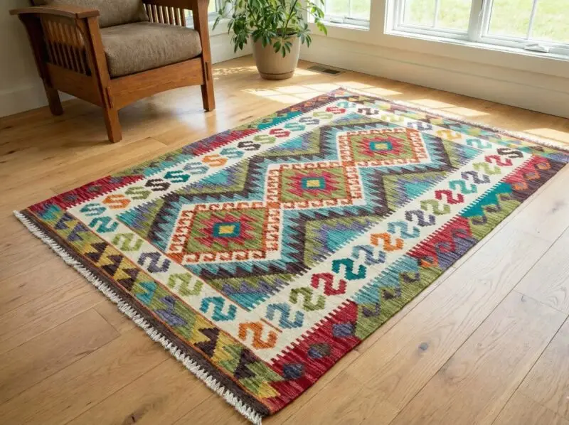 Multicolor Diamond & Wave Kilim Rug (4.9x3.4 ft)